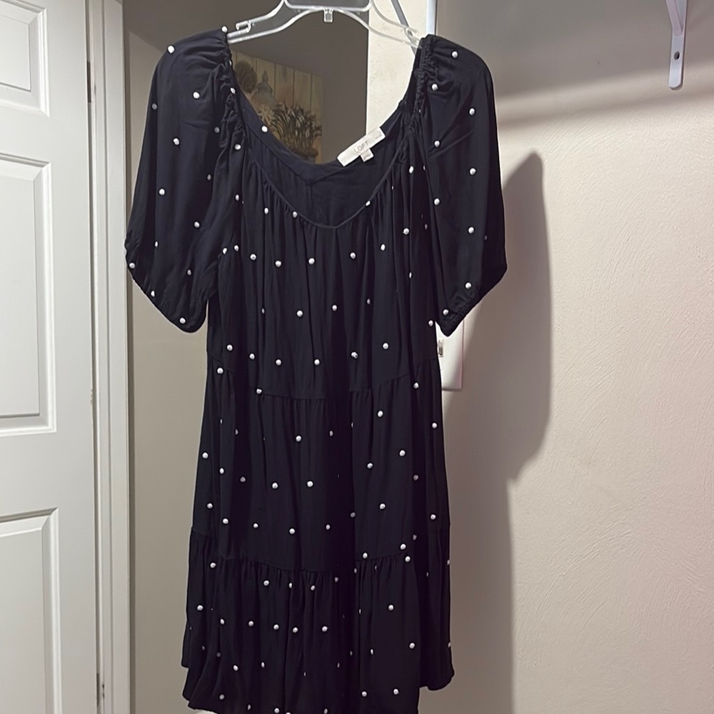 EUC Loft Black Polka Dot Dress Size Large Petite